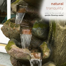 Alpine Corporation WIN1008 Indoor/Outdoor Floor Aged Stone Fountain with LED Lights, Cascading Stone Water Fountain 39", Gray