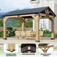 GOHONEI 10x12 ft Cedar Wood Gazebo, Hardtop Gazebo with Galvanized Steel Peak Roof, Outdoor Pavilion for Garden, Backyard, Patio, Deck