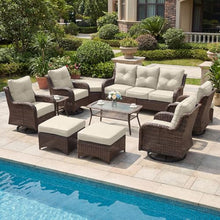 SAILARY Patio Furniture Set, 12PCS Outdoor Wicker Conversation Set with 6" Thick Cushions, High Back Rattan Sofa & Swivel Rocker Chairs, Weather Resistant Olefin Fabric for Garden, Poolside, Beige