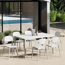 Costaelm 7 piece Dining Table Set with Chairs, Patio Breakfast Coffee Table and Stackable Chairs, 7 piece Patio Furniture Set for Outdoor Dining, White