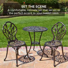 DUYHBAWRS Outdoor Cast Aluminum Patio Bistro Set W Design Antique Finish Copper Outdoor Furniture Set