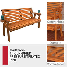 Amish Casual Heavy Duty Pressure Treated 5 Foot Outdoor Garden Bench with Cup Holders - Amish Crafted Roll Back Design in Cedar Stain, 700 Lb Weight Capacity