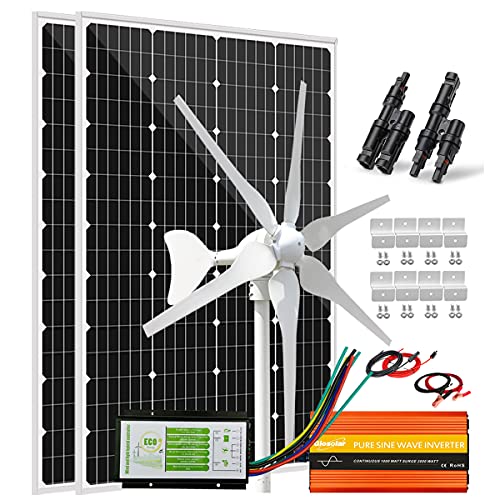 640W Wind Solar Power Kit for RV：400W Wind Turbine Generator + 240W Mono Solar Panels + Hybrid Charge Controller + 3000W Power Inverter +Accessory