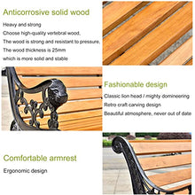 Doorhighpeak Garden Bench Park Porch Chair, Outdoor Weatherproof Cast Iron Courtyard Bench Hardwood Slat Seats, Patio Furniture Heavy Duty Metal Benches, for Deck Balcony Backyard Lawns