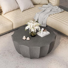 35" Indoor Round Coffee Table, Waterproof Coffee Table Modern MgO Cement Design End Tables for Living Room, Outdoor Patio Coffee Tables for Garden, Backyard, Balcony, Grey