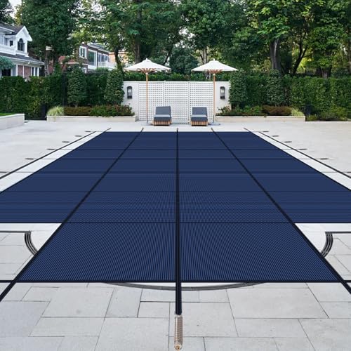 Lynkron Pool Safety Cover for Inground Pools, Heavy-Duty Winter Pool Cover, Rectangle Mesh/Solid Swimming Pool Covers, Triple Stitched for High Strength & UV Protection，Blue
