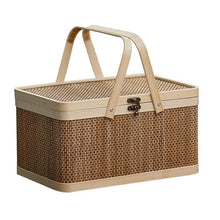 Wicker Picnic Basket with Lid and Handle – Handwoven Rattan Storage Basket for Fruit, Snacks, Camping & Decor