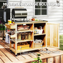 Heavy-Duty Outdoor Grill Cart with Stainless Steel Top, Wooden Frame, Storage Shelves and Mobile Casters for Patio Cooking