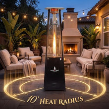 LAVA HEAT ITALIA Lava Lite 92-Inch Patio Heater, Liquid Propane Flame Tower in Hammered Black, 56,000 BTU Italian-Designed Triangle Chassis Outdoor Heater with Borosilicate Glass Column