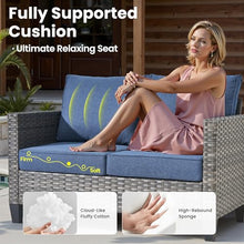 ovios Patio Loveseat, 2-Seater Outdoor Wicker Sofa Couch with Comfy Cushions, All Weather High Back Deep Seating Rattan Love Seat for Porch Deck Balcony, Denim Blue