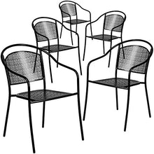 Flash Furniture Oia Commercial Grade 5 Pack Black Indoor-Outdoor Steel Patio Arm Chair with Round Back
