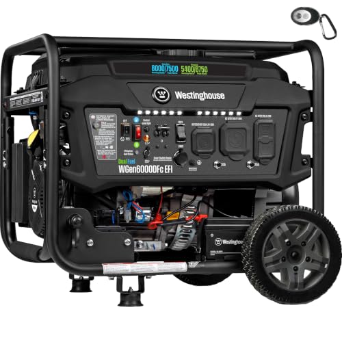 Westinghouse 7500 Peak Watt EFI Dual Fuel Home Backup Portable Generator, Remote Electric Start, Transfer Switch Ready, Gas and Propane Powered, CO Sensor, CARB Compliant