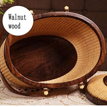 ZYBB Picnic Basket Easter Basket Handmade Rattan Basket with Lid and Wooden Bottom with Double Folding Handles Large Basket 30.5X21.5X16.5cm(Color:Brown)