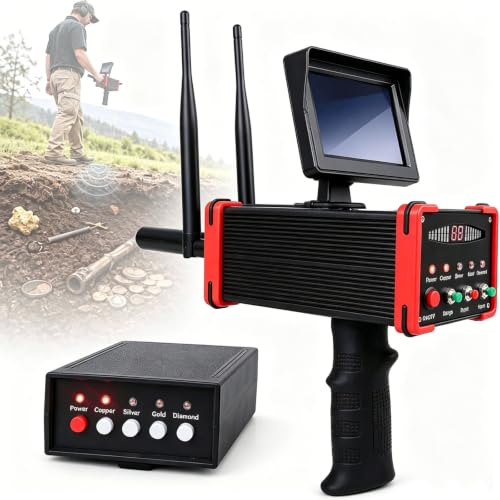 Remote Metal Detector, Underground Gold, Silver, Copper and Diamond Detector, with Display Screen and High Precision Target Positioning Scanner, for Treasure Hunting and Outdoor red