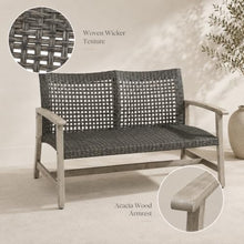 OYEFIT Outdoor Wicker Loveseat, Acacia Wood Frame, Natural