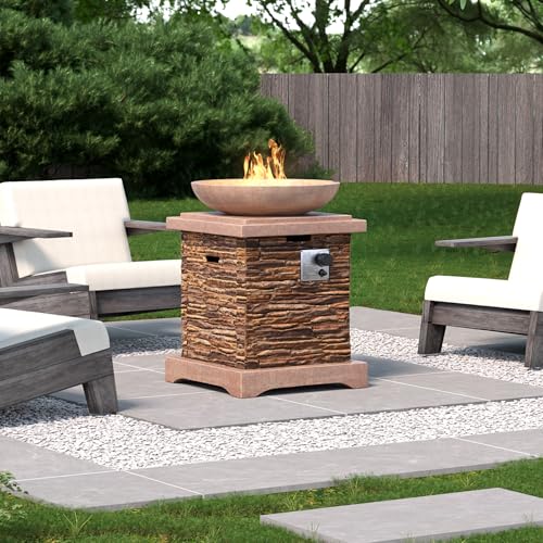 HOMPUS Propane Fire Pits for Outside 40,000 BTU Gas Fire Pit Table 20-inch Patio Square Smokeless Concrete Fire Table Lava Rocks and Rain Cover for Garden,Deck,Pool,Backyard, CSA Certified