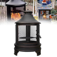 HajMyrdonyx Fire Pit with Grill, 2 in 1 Firepit with Adjustable Grill Tray & Mesh Screen Door, 3-Door Multi-Access Fireplace for Garden Backyard Courtyard BBQ