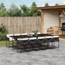 LKJephalotrope 11 Piece Patio Dining Set with Cushions, Black PE Rattan Outdoor Dining Furniture for 10, Tempered Glass Top Table and Foldable Chairs for Garden, Backyard and Porch
