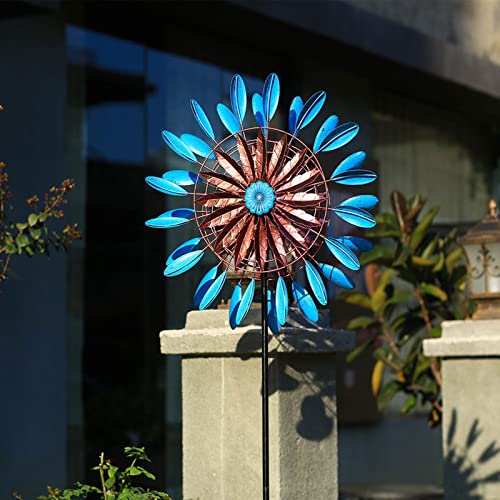 Garden Wind Spinner Outdoor Wind Spinner for Yard Garden Art LED Lighting Solar Powered Kinetic Spinner Yard Large Ornament for Outside Decoration