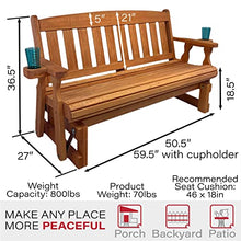 Amish Heavy Duty 800 Lb Mission Pressure Treated Porch Glider with Cupholders (4 Foot, Cedar Stain)