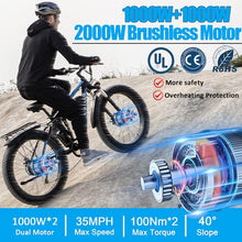 E·Bycco Dual 1000W Motors 2000W Electric Bike for Adults, 35MPH 48V 23Ah Battery Electric Bicycle, Full Suspension 26"*4.0 Fat Tire Hydraulic Disc Brake, Beach Off-Road Mountain E-Bike for Men EB7Pro Blue/2000W/Dual Motor