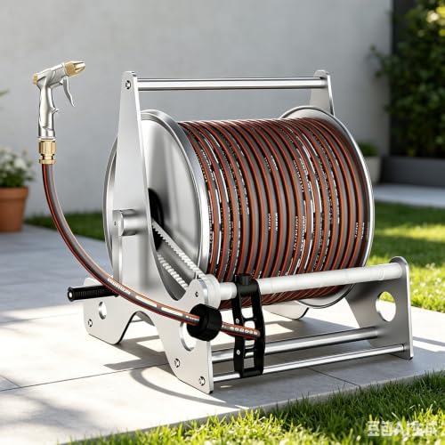 Wall Mounted Retractable Stainless Steel Hose Reel Rack-50mHose