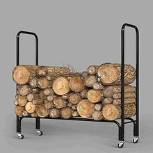 EliteBloom Rolling Firewood Rack Stand 4 Feet Heavy Duty Metal Outdoor Storage Holder for Logs and Lumber Deck Porch Organizer,