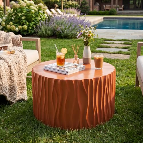 Merax Round MGO Coffee Table, Wave Textured Accent Table