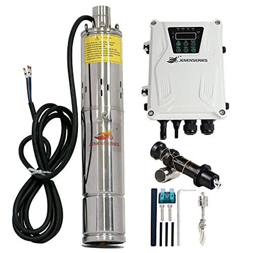 JENENSERIES Pump 500W DC 48V Solar Water Pumps, Max head 393ft,7.9GPM Flow，3 inch Solar deep well submersible Pumps with MPPT controller float switch kits for home or farm