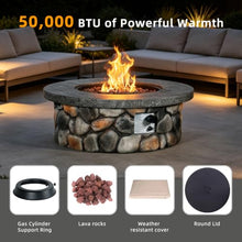 Afterglow 36" Outdoor Propane Fire Pit Table for Patio Garden Backyard Outside Porch, Round Rustic Stacked Stone Firepit Table with Lid, Cover & Lava Rocks, 50000 BTU, CSA Certificated, Round Pebbles
