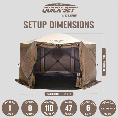 CLAM Pop Up Screen Tent & Shelter, Outdoor Camping Gazebo Canopy 12.5' Brown