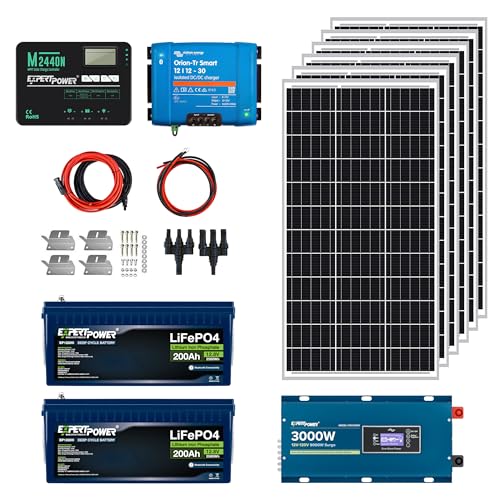 ExpertPower 5KWH 12V Solar Power Kit | LiFePO4 12V 200Ah, 600W Solar Panels, 40A MPPT Solar Controller, 30A DC-DC Charger, 3KW Pure Sine Wave Inverter Charger | RV, Trailer, Camper, Marine, Off Grid