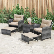 ORALNER 5 Pieces Patio Furniture Set with Ottoman, Wicker Conversation Set w/Cushions, Glass Coffee Table, Outdoor Lounger Rattan Chairs Bistro Set for Porch Balcony Garden Deck Poolside (Beige)