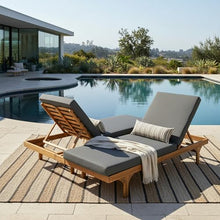 Christopher Knight Home Acacia Wood Chaise Lounge Chair Set of 2, Double/Single Outdoor Sunbathing Pool Lounger with 4'' Cushion, Patio Wooden Adjustable Backrest Lounge Sofa, Teak+Gray