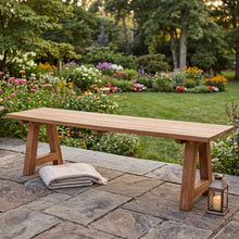 Sunnydaze Wooden Teak Trestle Outdoor Bench for Patio, 60” L, Rustic, Brown