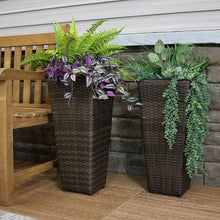 Sunnydaze 24" Square Tall Wicker Outdoor Planter, Brown, 8pk