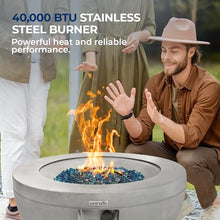 SereneLife 40,000 BTU Propane Fire Pit Table, Round Gas Fire Table with Adjustable Flame Height, Weather Resistant, Blue Glass Rocks, Safe and ETL Certified for Outdoor Use, 30" x 30" x 16.9" Inch