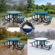 Coated Outdoor Furniture 46In Round Picnic Table, Expanded, Green