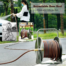 CUTPOIY Hose Reel Cart Garden Hose Reels for Outside Heavy Duty Hose Reel Cart Set, Household Stainless Steel Hosemobile, Sturdy Gardening Pipe Storage Rack, for Outside G, Silver-Hose Reel+40m Pipe