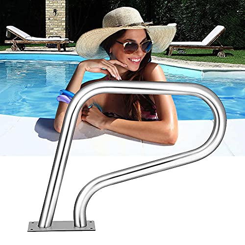 3-Bend Swimming Pool Handrails Stainless Steel Grab Ladder with Bottom Plate Easy to Assemble Humanized Handle