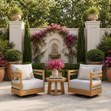 Merax 2-Piece Outdoor Patio Swivel Acacia Wood Chair Set, with 360° Rotation, Water-Resistant Thick Cushions & Removable Cover, 400 Lbs Weight Capacity Lounge Chair for Deck, Garden, Teak + Gray