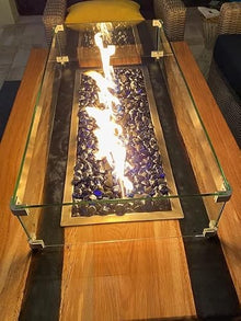 EasyFirePits DIY Pro Tank-in-Table Linear Fire Table Kit w/Glass Windscreen, Stainless Steel Pan, Burner, and Professional Gas Connection Kit (70.5X13.5)