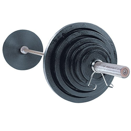 Body-Solid (OSB255) Cast Iron Olympic Weight Plate Set with Bar Black