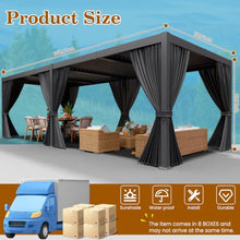 LEVELEVE 10' x 20' Louvered Pergola with Adjustable Roof & Drainage System, Weatherproof Outdoor Metal Gazebo with Curtains & Netting, Large Hardtop Canopy for Patio, Garden, Deck, Backyard