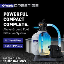 Polaris Prestige Above Ground Pool Filter System | 19" Sand Filter with Forza 0.75 THP Premium Pool Pump | Includes Large Strainer Basket, Top Mount 7-Mode Valve, and All Hoses with Adapters