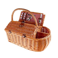 Storage Basket,Wicker Picnic for 2 Person, Willow Hamper Service Gift with Cutlery, Additional Compartments Hand Woven for, Camping