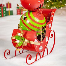 Zaer Ltd. Christmas Sleigh with Giant Jingle Bells, Light-Up Metal Decor, Battery Operated, Red and Green (Large - 59" Tall)