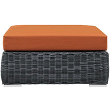 Modern Contemporary Urban Design Outdoor Patio Balcony Square Ottoman, Orange, Rattan