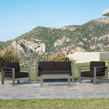 roomfitters Modern Outdoor Patio Sofa Set, Aluminum Frame with Cushions & Coffee Table, Weather-Resistant Seating, Dark Gray