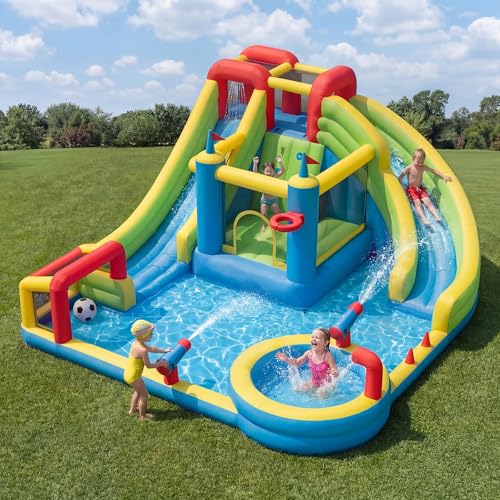 SunSwell Inflatable Water Park for Kids Backyard with 750W Blower